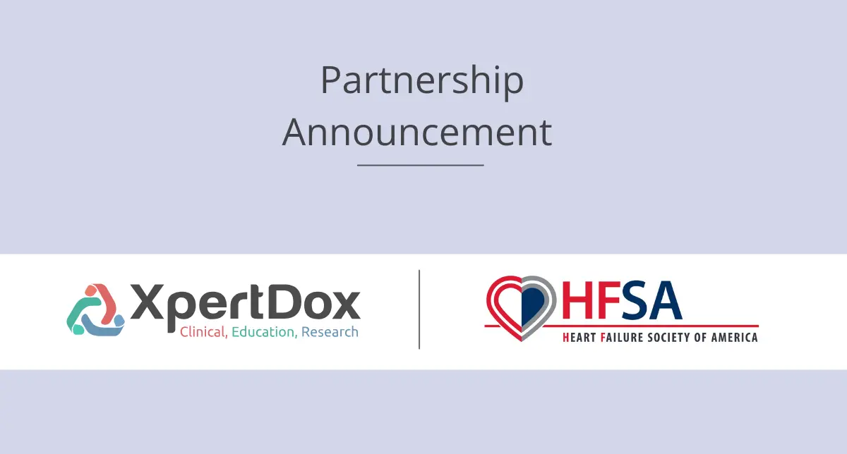 Creative about the partnership between Heart Failure Society of America (HFSA) and XpertDox to leverage XpertTrial, a clinical trial search and engagement platform. The XpertTrial platform will provide patients and providers with up-to-date information regarding actively-recruiting, U.S.-based heart failure related clinical trials.
